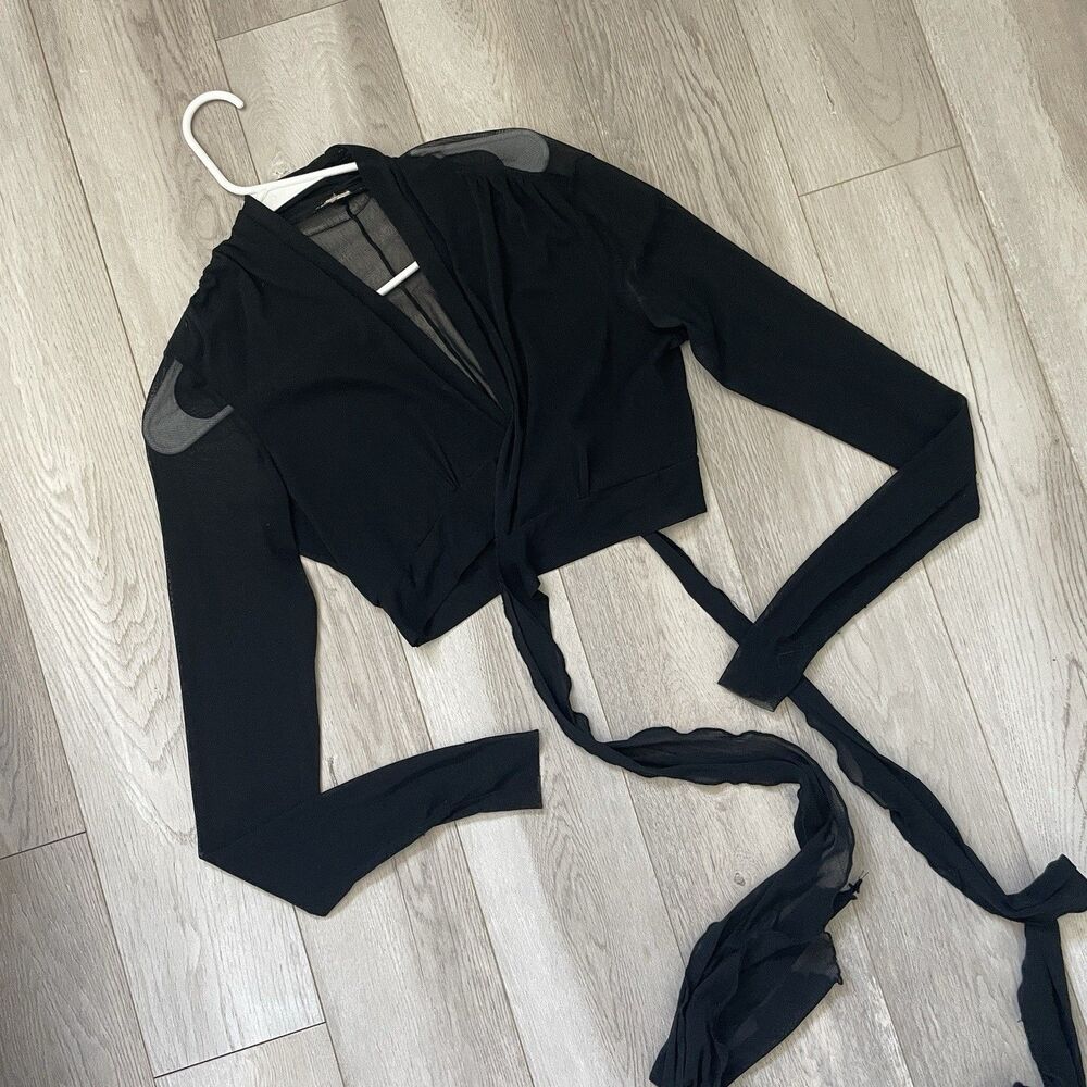 Vintage Sheer Cardigan y2k crop wait tie womens Black (small) dark whimsigoth